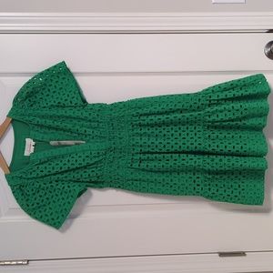 Anthropologie Green Eyelet Mini Dress